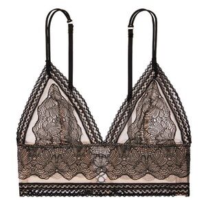 VS Very Sexy Long line triangle Bralette Crop M black tan lace bra